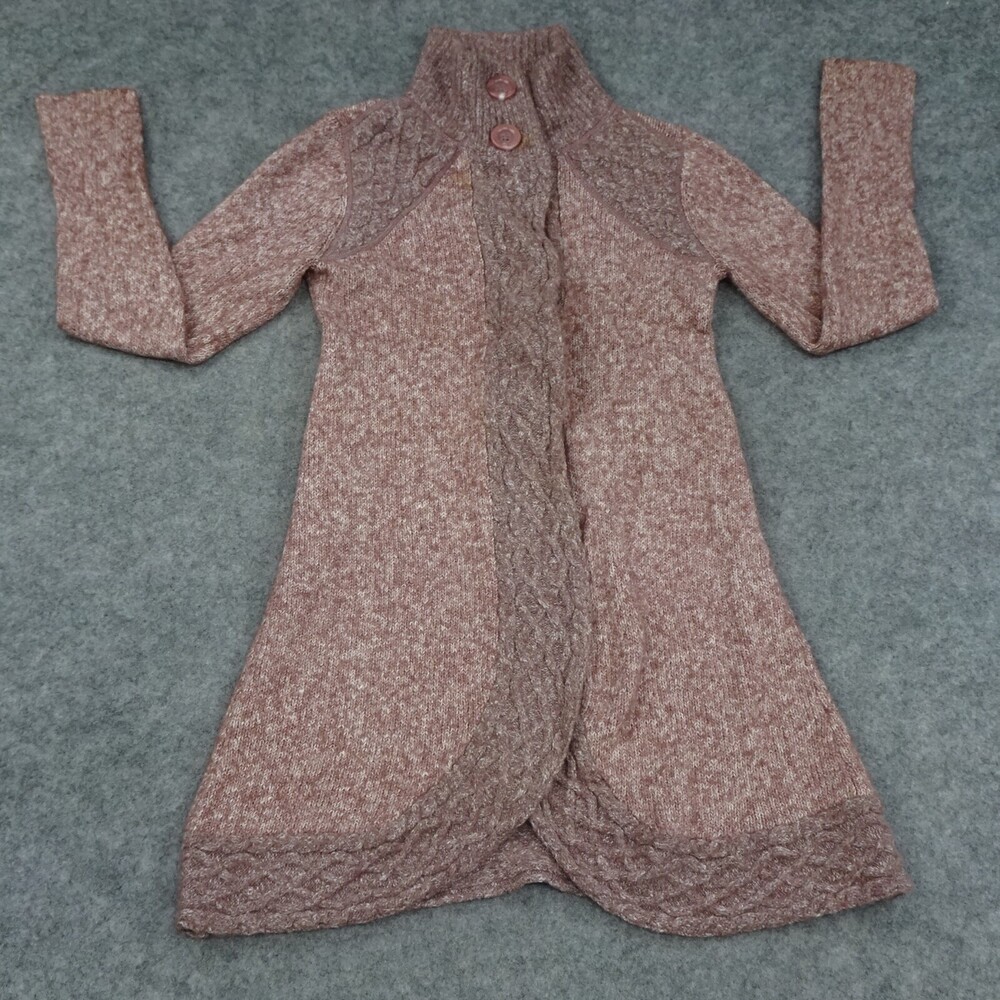 Prana Sweater Womens XS Cable Knit Long Dusty Pink Long Sleeves Open Bottom
